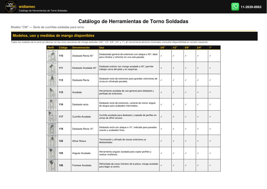 Primera página del catálogo de herramientas de torno soldadas widiamec